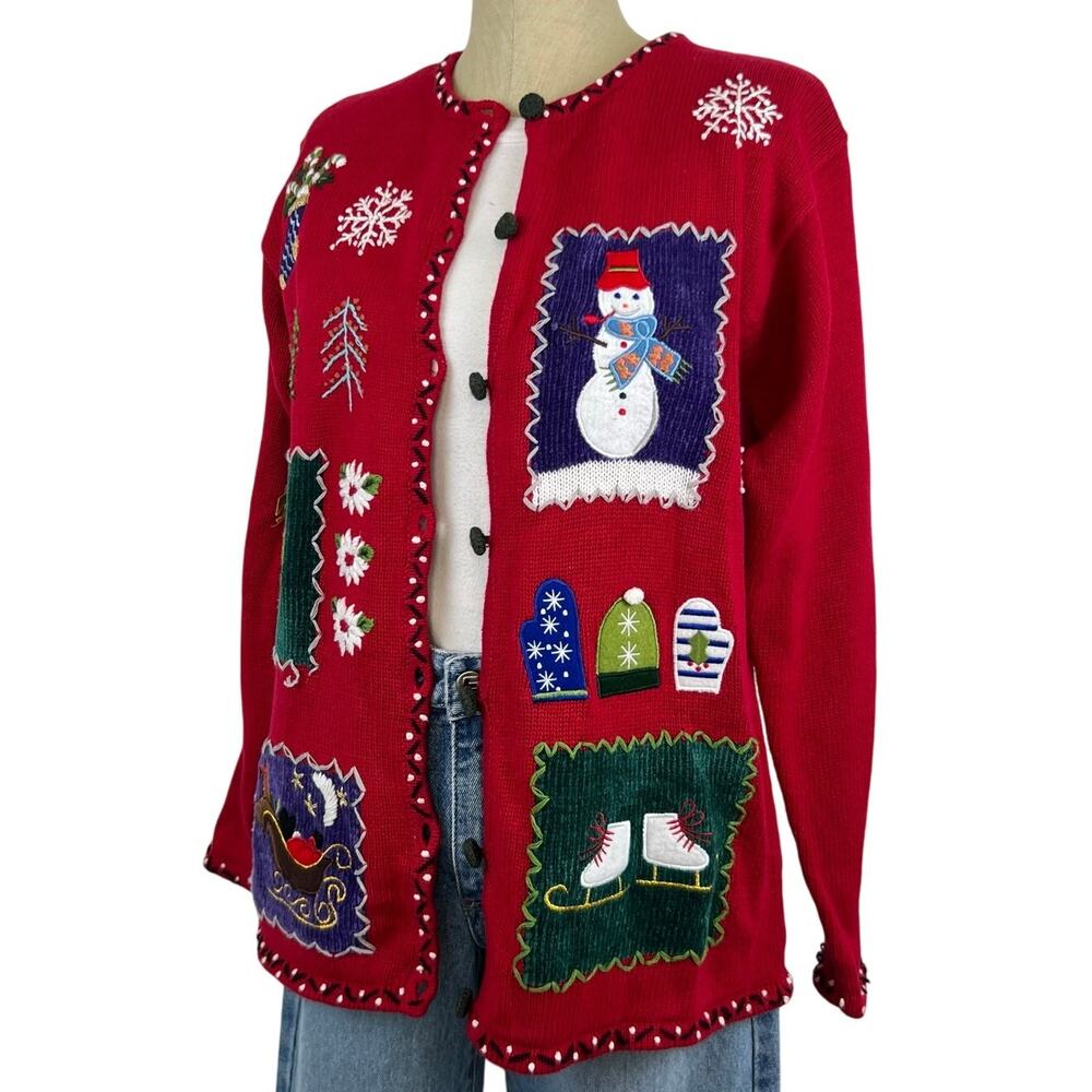 Cherokee Embroidered Holiday Christmas Button Front Cardigan Sweater (Sz M)